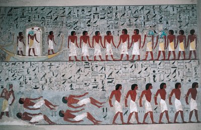Egypten, Luxor, Kongernes Dal, Horemhebs grav, vægmaleri af Egyptian 18th Dynasty