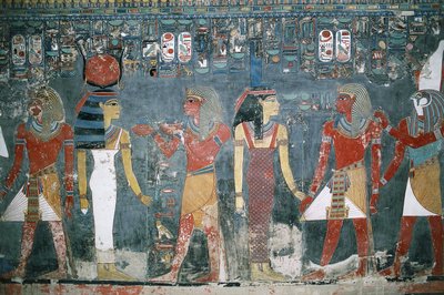 Egypten, Luxor, Kongernes Dal, Horemhebs grav, vægmaleri af Egyptian 18th Dynasty