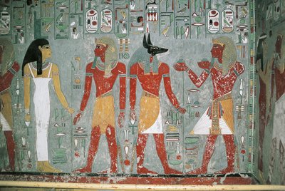 Egypten, Luxor, Kongernes Dal, Horemhebs grav, vægmaleri af Egyptian 18th Dynasty