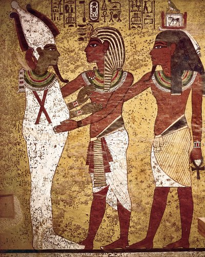 Ægyptisk oldtid: faraoen Tutankhamon overfor guden Osiris af Egyptian 18th Dynasty