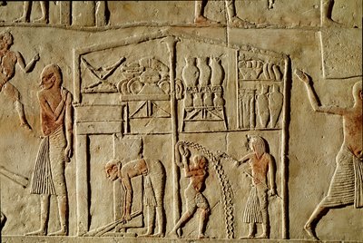 Egyptisk antikvitet: ""fødevarer opbevares i varehuse""" Relief dekorerer en grav af en højtstående embedsmand fra det 18. dynasti. Bologna Civico Museo Archeologico af Egyptian 18th Dynasty
