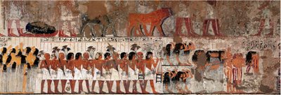 Egyptisk antikvitet: begravelsesscene med gråd. Ramoses grav (1411-1375 f.Kr.), guvernør i Theben og vizir, begyndelsen af Amenophis IV