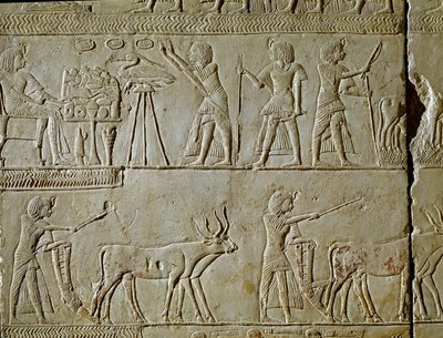 Egyptisk antikvitet: scener med arbejde på markerne og ofringer til faraoen. Detalje af et relief fra graven af Horemhed (ca. 1323-1293 f.Kr.) kongelig skriver af Tutankhamon. 1354-1326 f.Kr. Bologna, Civico Museo Archeologico af Egyptian 18th Dynasty