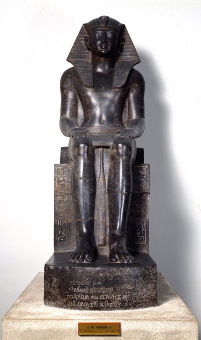 Egyptisk antikvitet: skulptur af basanit, der repræsenterer Thutmosis (Tuthmosis eller Thutmus) III (ca. 1504-1450 f.Kr.), egyptisk farao. 18. dynasti. Fra Theben. Torino, egyptisk museum af Egyptian 18th Dynasty