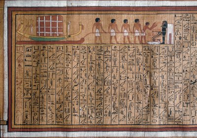 Egyptisk antikvitet: transporten af katafalken til graven. Papyrus. Bogen om de døde af Kha. 18. dynasti af Egyptian 18th Dynasty
