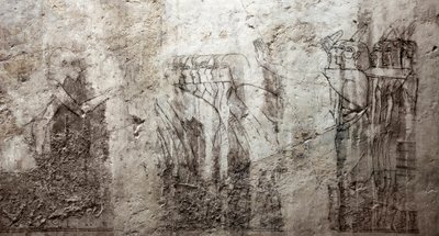 Egyptisk antikvitet: ufærdige tegninger, der dekorerer Vizir Ramoses grav (18. dynasti). Luxor, Vestbredden, Ægyptens grav af Egyptian 18th Dynasty