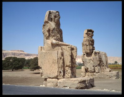 Egyptisk antikvitet: udsigt over Memnon-kolossen, periode Amenophis III, nyt imperium af Egyptian 18th Dynasty