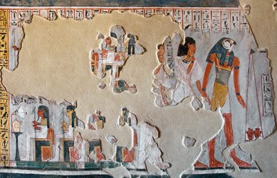 Ægyptisk antikvitet: Horus guider Roy og hans kone til hjerternes pesse. Fragmenter af fresko fra Roy