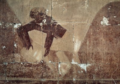 Udveksling af mad, detalje af scene, der skildrer ekspeditionen til landet Punt, malet relief, Kolonnade i Punt, Hatshepsuts gravtempel, Deir el-Bahari, thebansk nekropolis, Egyptisk civilisation, Det Nye Rige, XVIII. dynasti af Egyptian 18th Dynasty