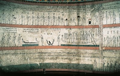 Kalkmalerier, der viser Amduats Bog, Solbådens rejse, på gravkamrenes vestvæg af Egyptian 18th Dynasty