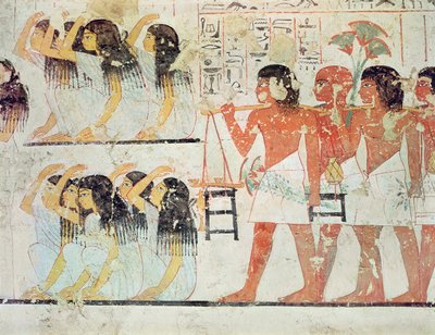 Gruppe af sørgende i Ramoses begravelsesoptog, fra Ramoses gravkapel, New Kingdom, ca. 1360 f.Kr. (vægmaleri) af Egyptian 18th Dynasty