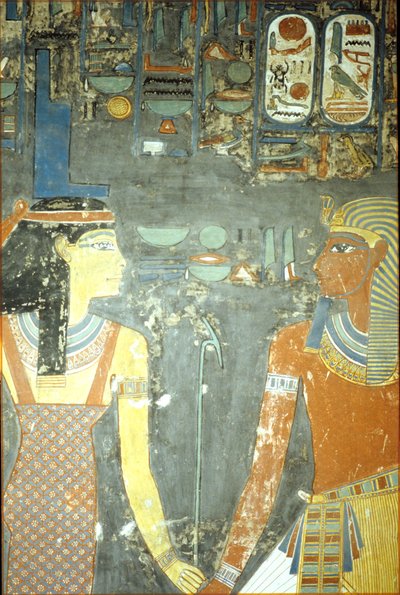 Horemheb og Isis, fra Horemhebs grav (ca. 1323-1295 f.Kr.) New Kingdom (vægmaleri) af Egyptian 18th Dynasty