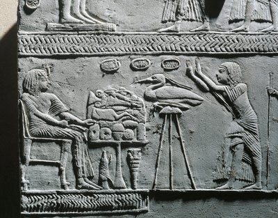Horemheb spiser begravelsesmåltid, relief fra Horemhebs grav i Saqqara af Egyptian 18th Dynasty