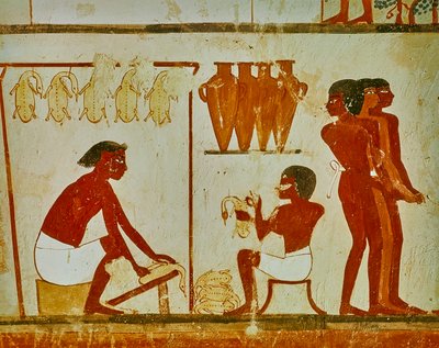 Kødbehandling af fuglene, detalje fra Nakhts grav, ca. 1390 f.Kr. (vægmaleri) af Egyptian 18th Dynasty