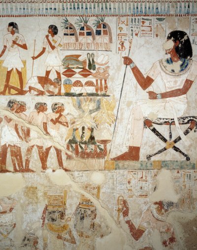 Menna fører tilsyn med sine arbejdere på marker, detaljer fra fresker i forhallen af Mennas grav, Sheikh Abd el Qurnah Necropolis, Luxor, Theben (Unescos verdensarvsliste af Egyptian 18th Dynasty