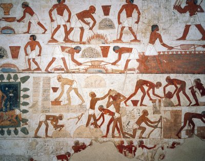 Metalbearbejdning og fremstilling af muddersten, freskomalerier, kapel, Rekhmires grav (TT100), Sheikh Abd el-Qurna, Theben (Unescos verdensarvsliste af Egyptian 18th Dynasty