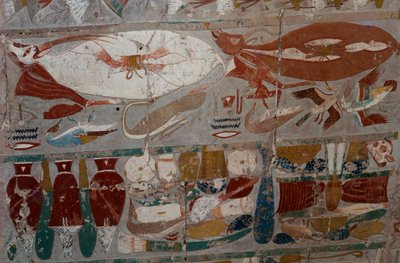 Bemalet basrelief, dronning Hatshepsuts gravtempel, Djeser-Djeseru (det allerhelligste), Deir el-Bahri, Luxor, Theben (Unescos verdensarvsliste) af Egyptian 18th Dynasty