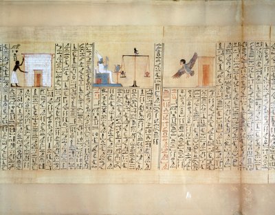 Papyrus, der skildrer vejningen af hjertet, fra Maiherperis dødebog af Egyptian 18th Dynasty