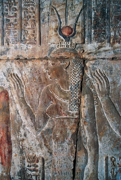 Relief af Hatshepsut afbildet som Hathor, Hatshepsuts gravtempel, Deir el-Bahri, Luxor, Theben (Unescos verdensarvsliste) af Egyptian 18th Dynasty