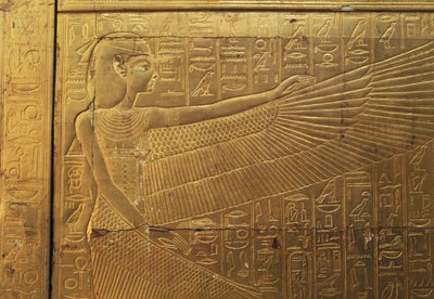 Relief på bagsiden af det ydre panel i det andet begravelseskapel, Tutankhamons skatkammer, Egypten, Egyptisk civilisation, Det Nye Rige, XVIII. dynasti af Egyptian 18th Dynasty