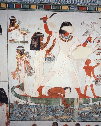 Scene med jagt og fiskeri i marsken, fresco, nordvæg, langsgående kammer, Theban Tomb TT69, Sheikh Abd el-Qurna, Theben (Unescos verdensarvsliste af Egyptian 18th Dynasty