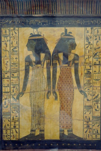 Selket og Neith, dekorativ detalje af Maiherpis sarkofag, egyptisk civilisation, Det Nye Rige, XVIII. dynasti af Egyptian 18th Dynasty