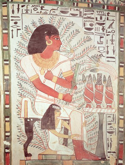 Sennefer siddende med sin kone, Meryt, fra Sennefers grav, New Kingdom (vægmaleri) af Egyptian 18th Dynasty