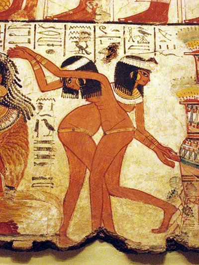 Tempelvægmaleri af to piger, der danser, Egypten (vægmaleri) af Egyptian 18th Dynasty