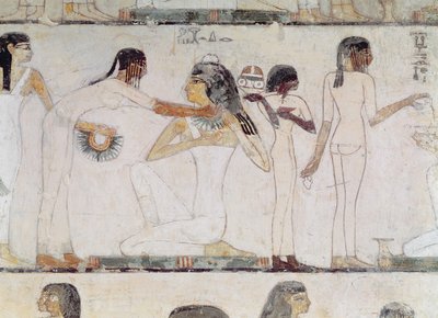Adelskvindernes toilet, fra Rekhmires grav, vesir af Tuthmosis III og Amenhotep II, New Kingdom (vægmaleri) af Egyptian 18th Dynasty
