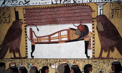 Deponeringen af afdøde, vægmaleri, Sennedjems grav, Kongernes Dal, Luxor, Theben (UNESCOs verdensarvsliste) af Egyptian 18th Dynasty