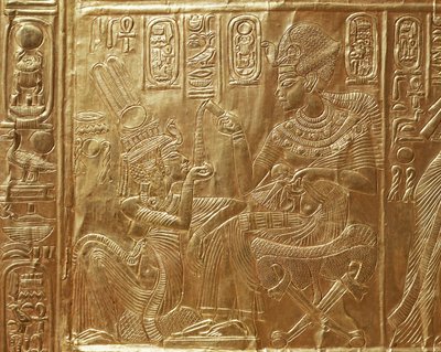 Tutankhamon og hans kone, detalje af rituel kiste af Egyptian 18th Dynasty