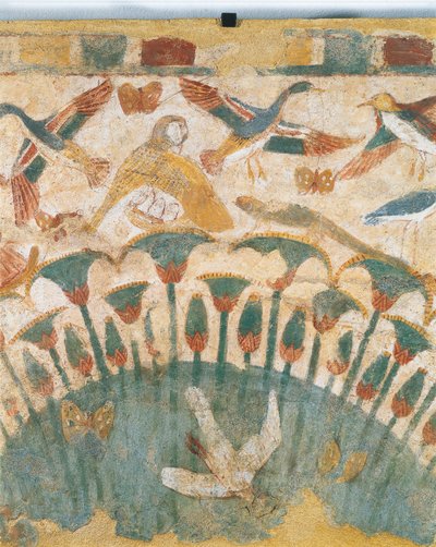 Vægmaleri, der viser flora og fauna i sumpområder langs Nilen, fra Neferheteps grav, detalje af Egyptian 18th Dynasty