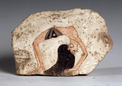 En kvindelig akrobatdanserinde, Ostrakon. Kalksten, omkring 1295-1186 f.Kr af Egyptian 19th Dynasty