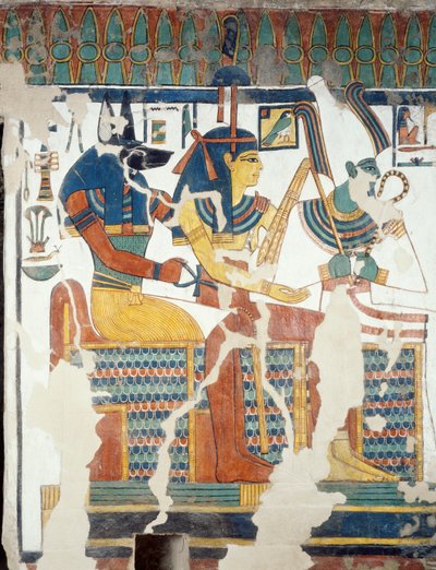 Anubis, Osiris og Nefertari, fra det andet kammer i Nefertaris grav, detalje (fresko) af Egyptian 19th Dynasty