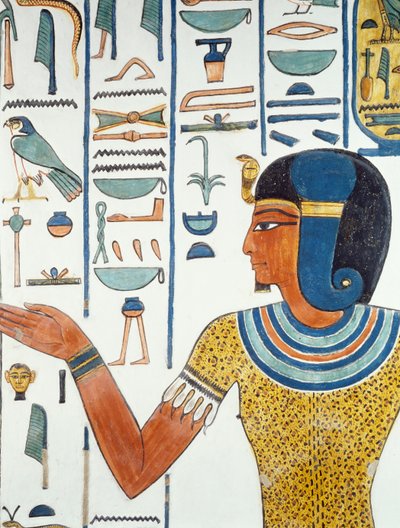 Søjle med Hornedjitef, detalje af freskoerne i Nefertaris gravkammer, Queens Valley, Luxor, Theben (Unescos verdensarvsliste af Egyptian 19th Dynasty