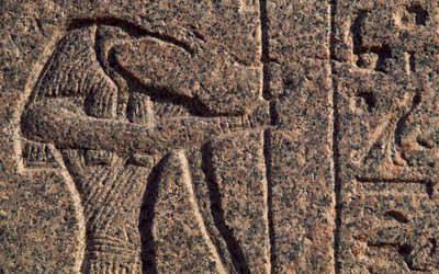 Afbildning af Thoth, detalje af indskrift og relief af Thoth og Horus, Amenhoteps sarkofag, Memphis (Unescos verdensarvsliste) af Egyptian 19th Dynasty