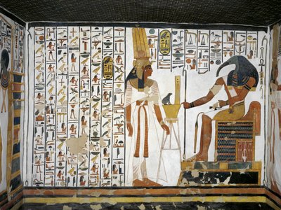 Egypten, Theben, Luxor, Dronningenes Dal, Nefertaris grav, Annex til forkammeret, Vægmalerier, Dronningen før den guddommelige skriver Thoth af Egyptian 19th Dynasty