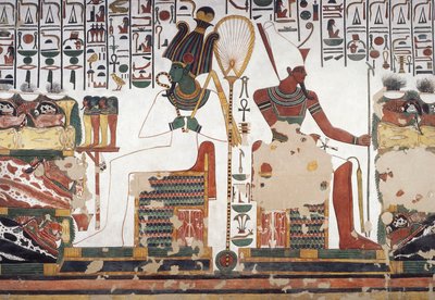 Osiris og Atum, fresco, østvæg, østsidekammer, Nefertaris grav (QV66), Queens Valley, Theben (Unescos verdensarvsliste af Egyptian 19th Dynasty