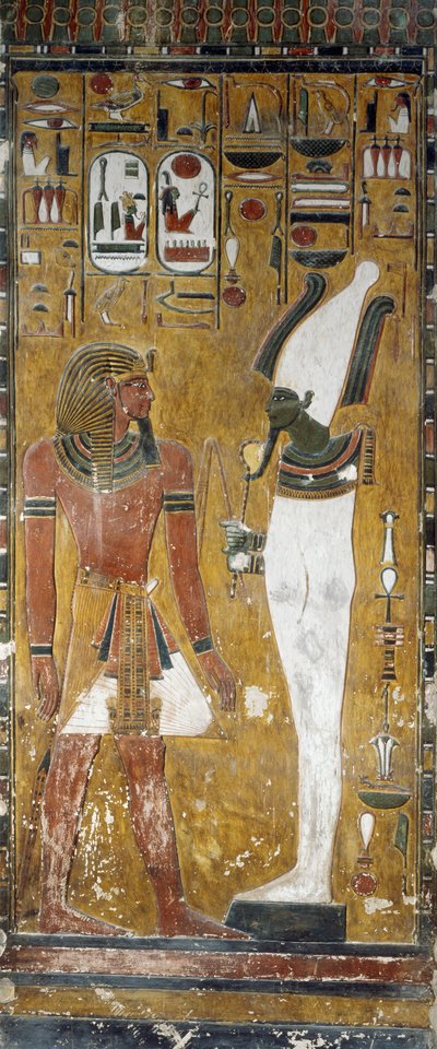Osiris og Seti I, detaljer fra kalkmalerier i gravkammeret i Seti I