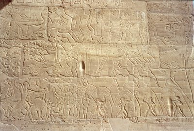Relief, der viser egyptiske tropper, der stormer den hettitiske by Dapur, fra Great Hypostyle Hall, New Kingdom, C.1297-1185 BC af Egyptian 19th Dynasty