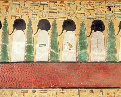 Relief, der viser sorthovedede guder i underverdenen, fra Seti I