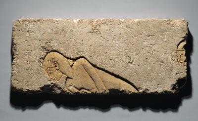 Relief, der viser to mænd, der bukker, fra Tell el-Amarna, New Kingdom, ca. 1352-1336 f.Kr. (kalksten) af Egyptian 19th Dynasty