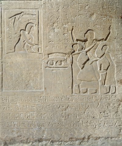 Stele af halskæderne, Hormin modtager guldet til ham fra Seti I (ca. 1303-1290 f.Kr.) New Kingdom (kalksten) af Egyptian 19th Dynasty