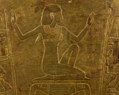 Gudinden Isis, dekorativ detalje på sarkofag af dronning Tuya, mor til Ramses II, forgyldt træ, Egyptisk civilisation, Det Nye Rige, XIX. dynasti af Egyptian 19th Dynasty