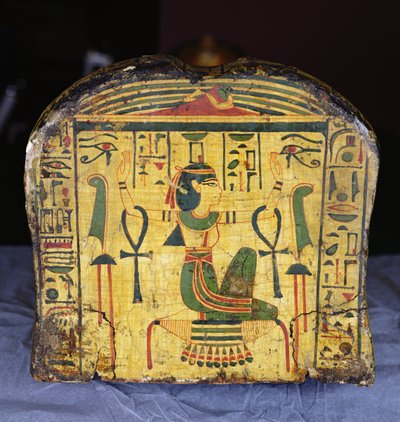 Detalje af fodenden af den ydre kistebund af mumien af Nesyamun, muligvis fundet ved Deir El-Bahri, New Kingdom, ca. 1100 f.Kr. (malet træ) af Egyptian 20th Dynasty