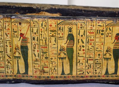 Detalje af den ydre kistebund af mumien af Nesyamun, muligvis fundet i Deir El-Bahri, New Kingdom, ca. 1100 f.Kr. (malet træ) af Egyptian 20th Dynasty