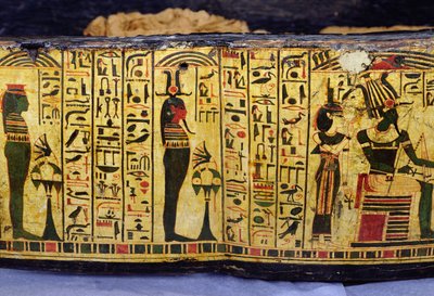 Detalje af den ydre kistebund af mumien af Nesyamun, muligvis fundet i Deir El-Bahri, New Kingdom, ca. 1100 f.Kr. (malet træ) af Egyptian 20th Dynasty