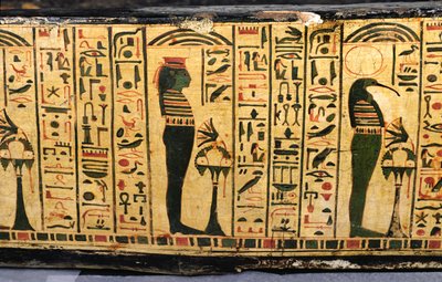Detalje af den ydre kistebund af mumien af Nesyamun, muligvis fundet i Deir El-Bahri, New Kingdom, ca. 1100 f.Kr. (malet træ) af Egyptian 20th Dynasty