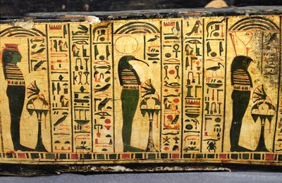 Detalje af den ydre kistebund af mumien af Nesyamun, muligvis fundet i Deir El-Bahri, New Kingdom, ca. 1100 f.Kr. (malet træ) af Egyptian 20th Dynasty
