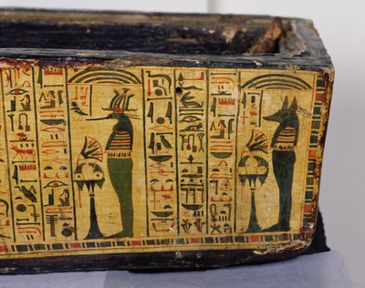 Detalje af den ydre kistebund af mumien af Nesyamun, muligvis fundet i Deir El-Bahri, New Kingdom, ca. 1100 f.Kr. (malet træ) af Egyptian 20th Dynasty